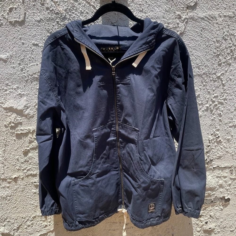 Deus Ex Machina Hooded Jacket Men's Medium Navy Blue Full Zip Windbreaker